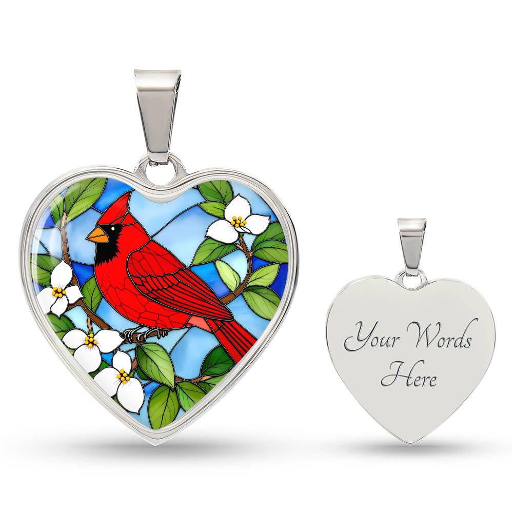 Cardinal Faux Stain Glass Pendant Necklace