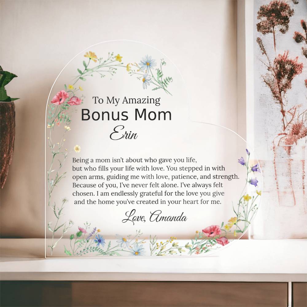 Personalized Bonus Mom Heart Plaque