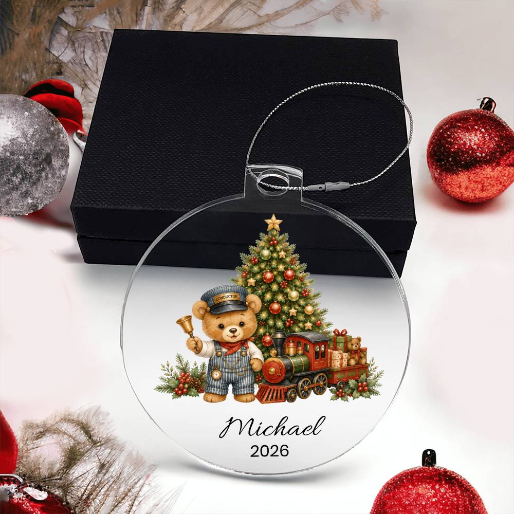 Personalized Teddy Bear Train Christmas Ornament