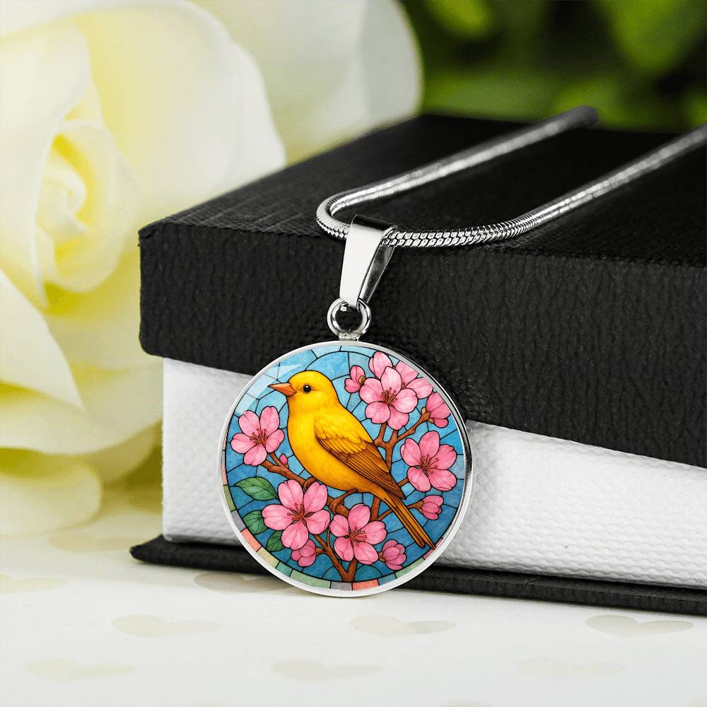 Goldfinch  Yellow Bird Floral Necklace with Engraving