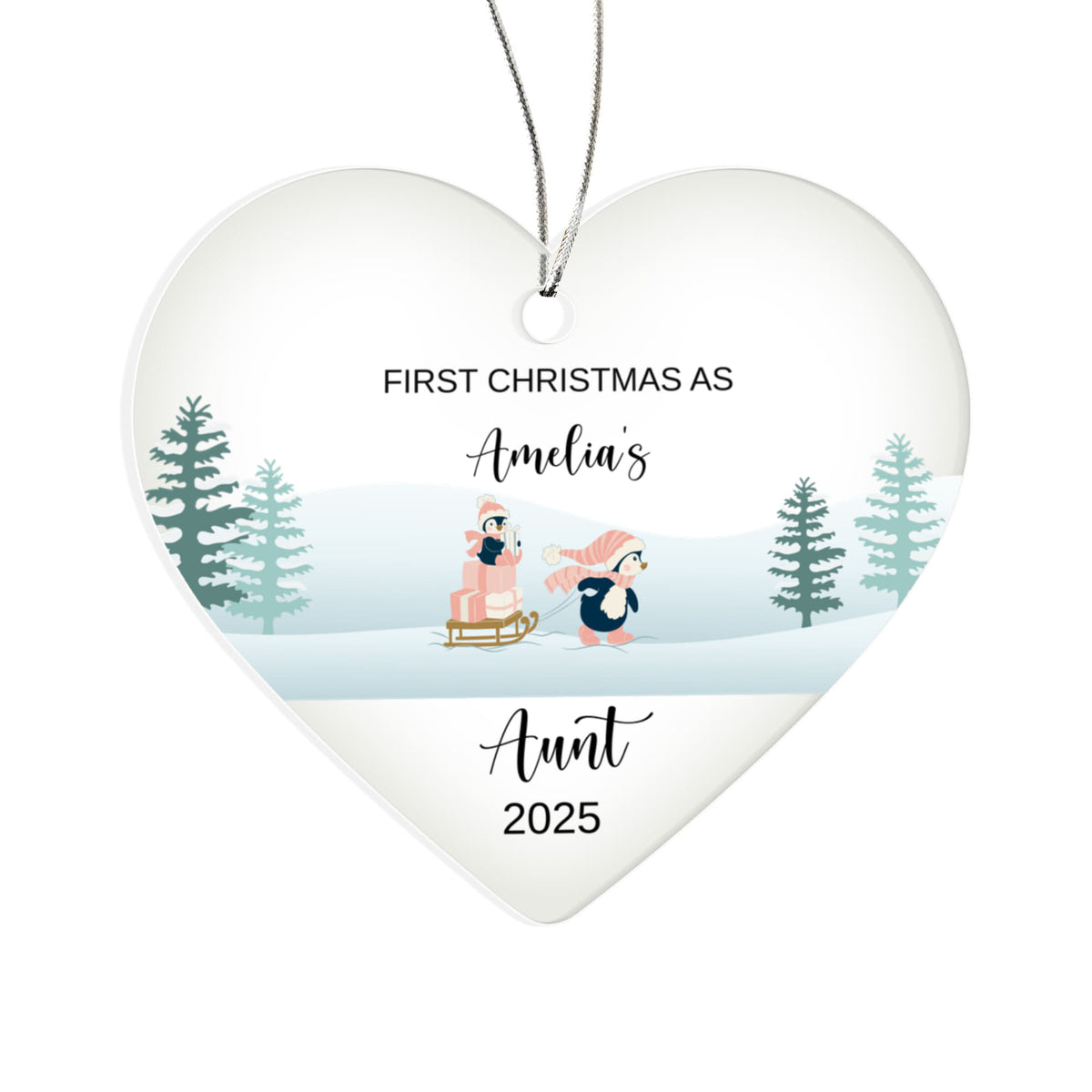 1st Christmas As Aunt Acrylic Heart Ornament for New Baby
