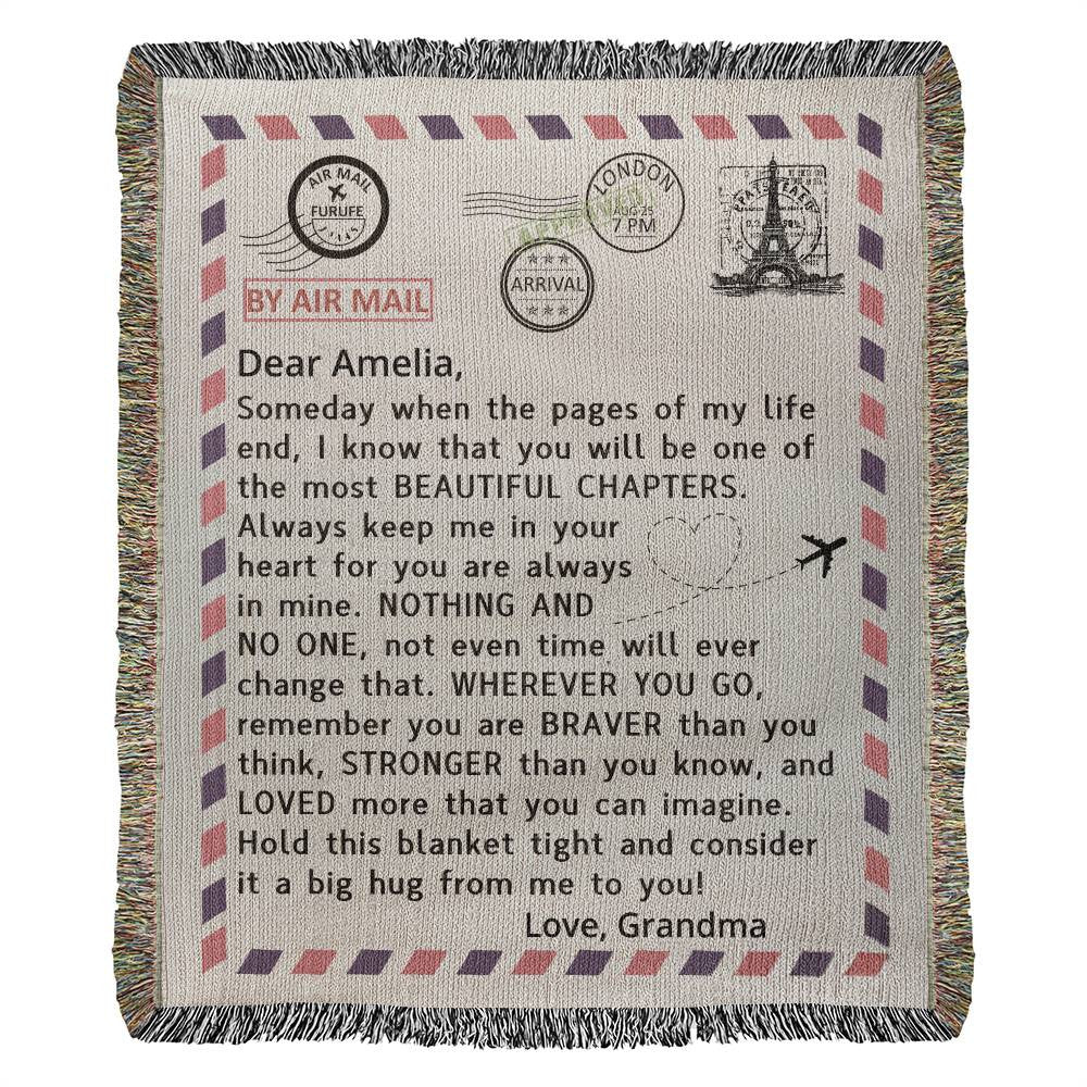 Personalized Postcard Woven Blanket Gift for Daughter or Granddaughter-[Heartfelt Family Gift]