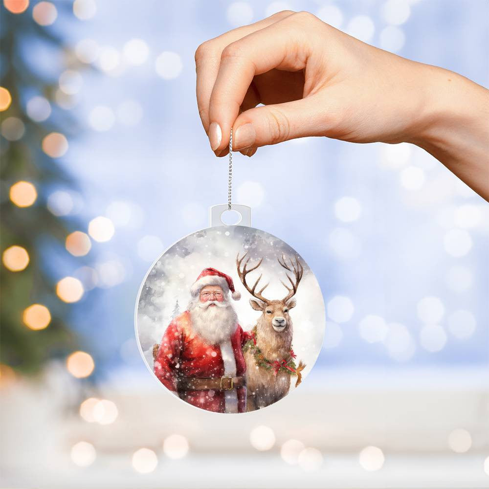 Santa Reindeer Acrylic Christmas Ornament-[Heartfelt Family Gift]