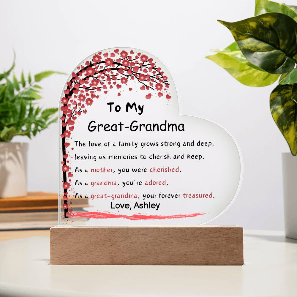 Great Grandma Acrylic Heart Plaque-[Heartfelt Family Gift]