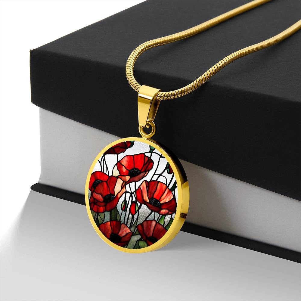 Red Poppy Flower Necklace or Bangle Bracelet with Optional Engraving-[Heartfelt Family Gift]