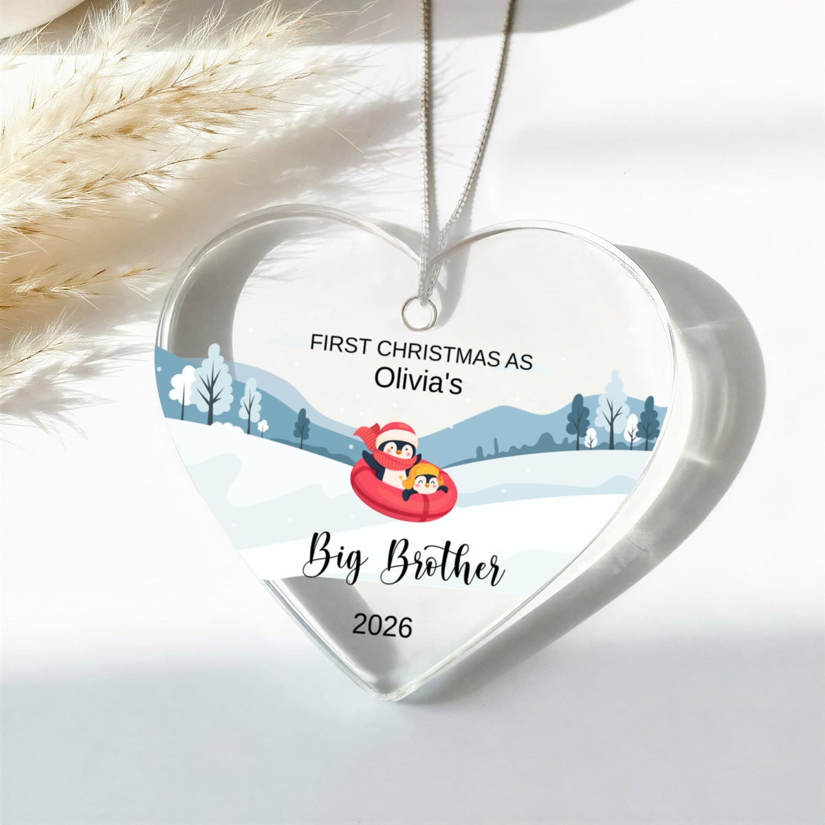 Big Brother or Sister Acrylic Heart Ornament for New Baby