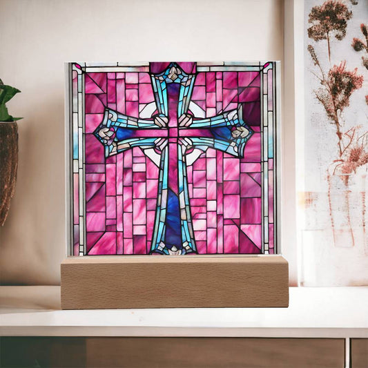 Faux Stained Glass Cross Acrylic Plaque Gift for Girl-[Heartfelt Family Gift]