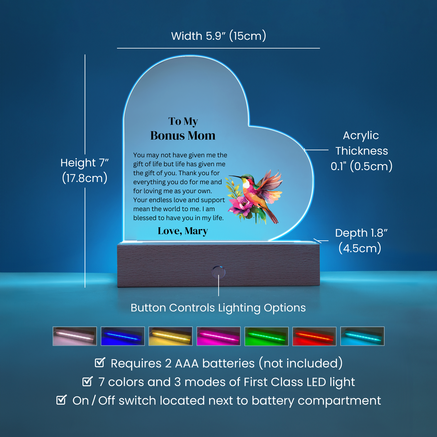 To My Bonus Mom Acrylic Heart Plaque Gift
