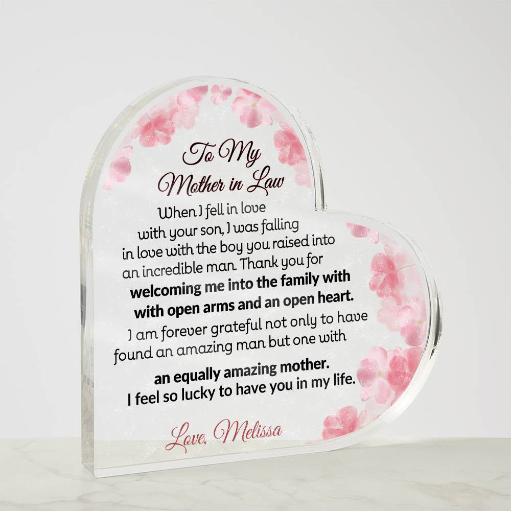 Mother in Law Heart Acrylic Plaque-[Heartfelt Family Gift]