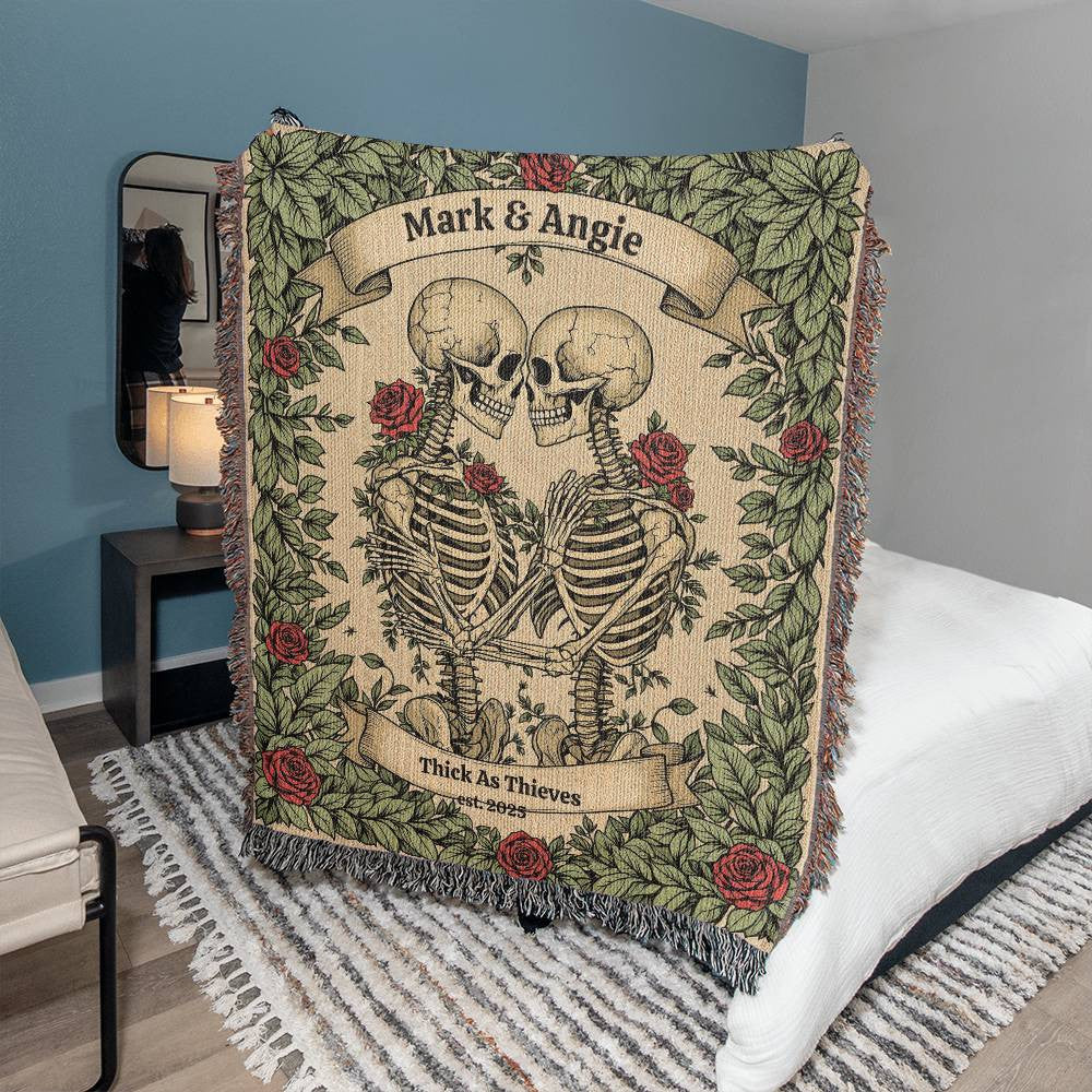 Personalized Skeleton Couple Woven Blanket-[Heartfelt Family Gift]