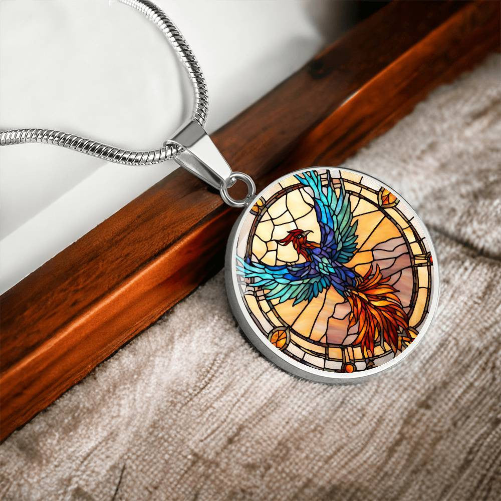 Rising Phoenix Round Pendant Necklace in Gold or silver-[Heartfelt Family Gift]