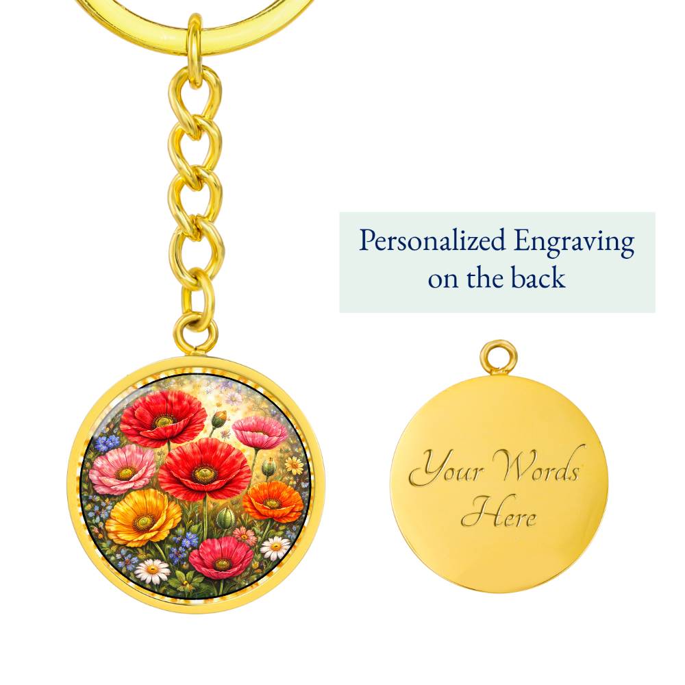 Personalized Peony Flowers Engraved Necklace Bracelet or Keychain