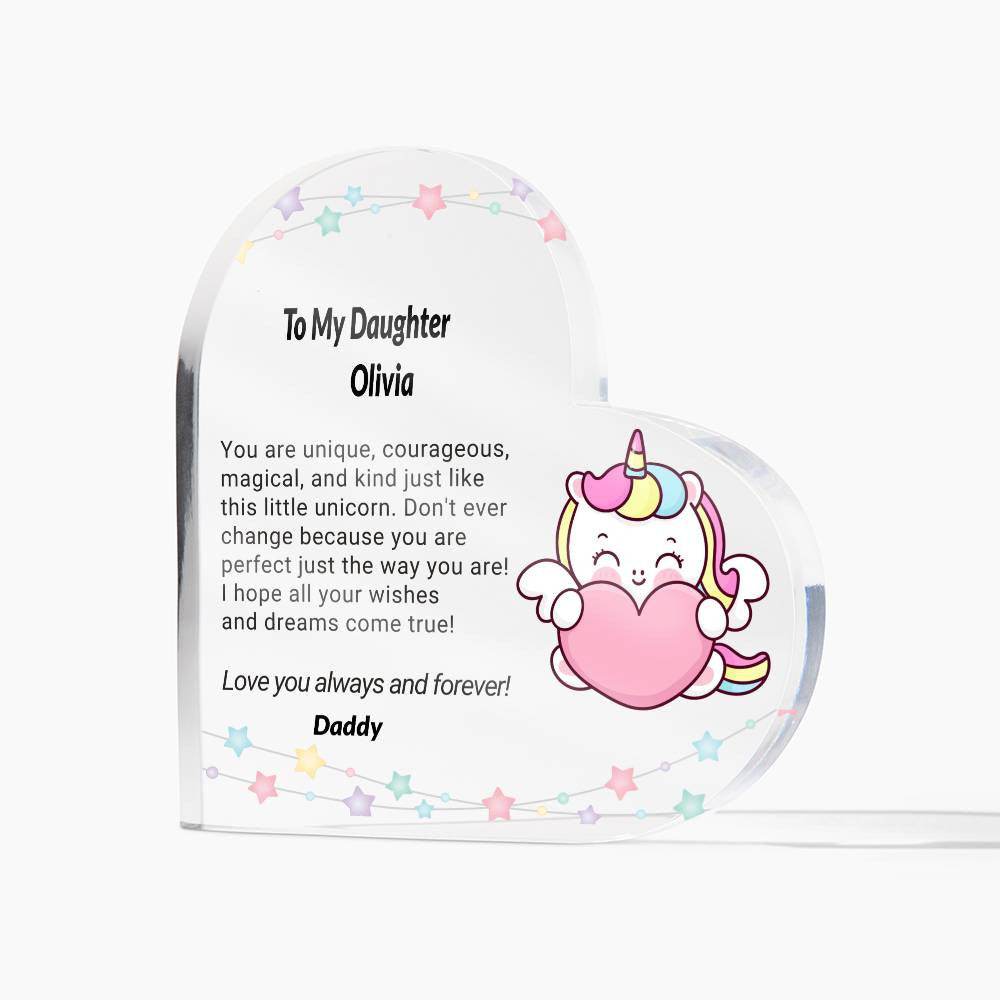 Daughter Unicorn Acrylic Heart Plaque-[Heartfelt Family Gift]