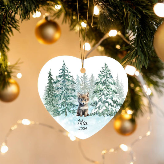 Wolf Woodland Heart Christmas Ornament for Kids-[Heartfelt Family Gift]