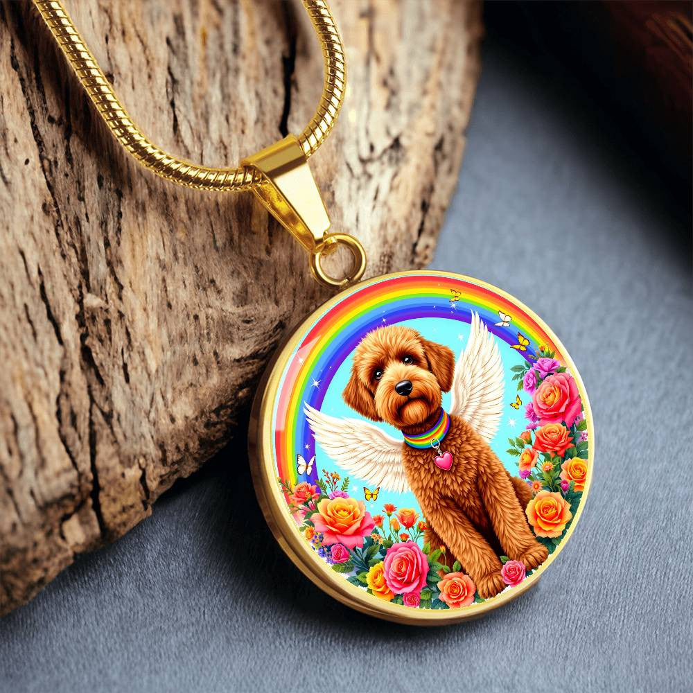 Brown Poodle Angel Rainbow Bridge Memorial Necklace with Engraving-[Heartfelt Family Gift]