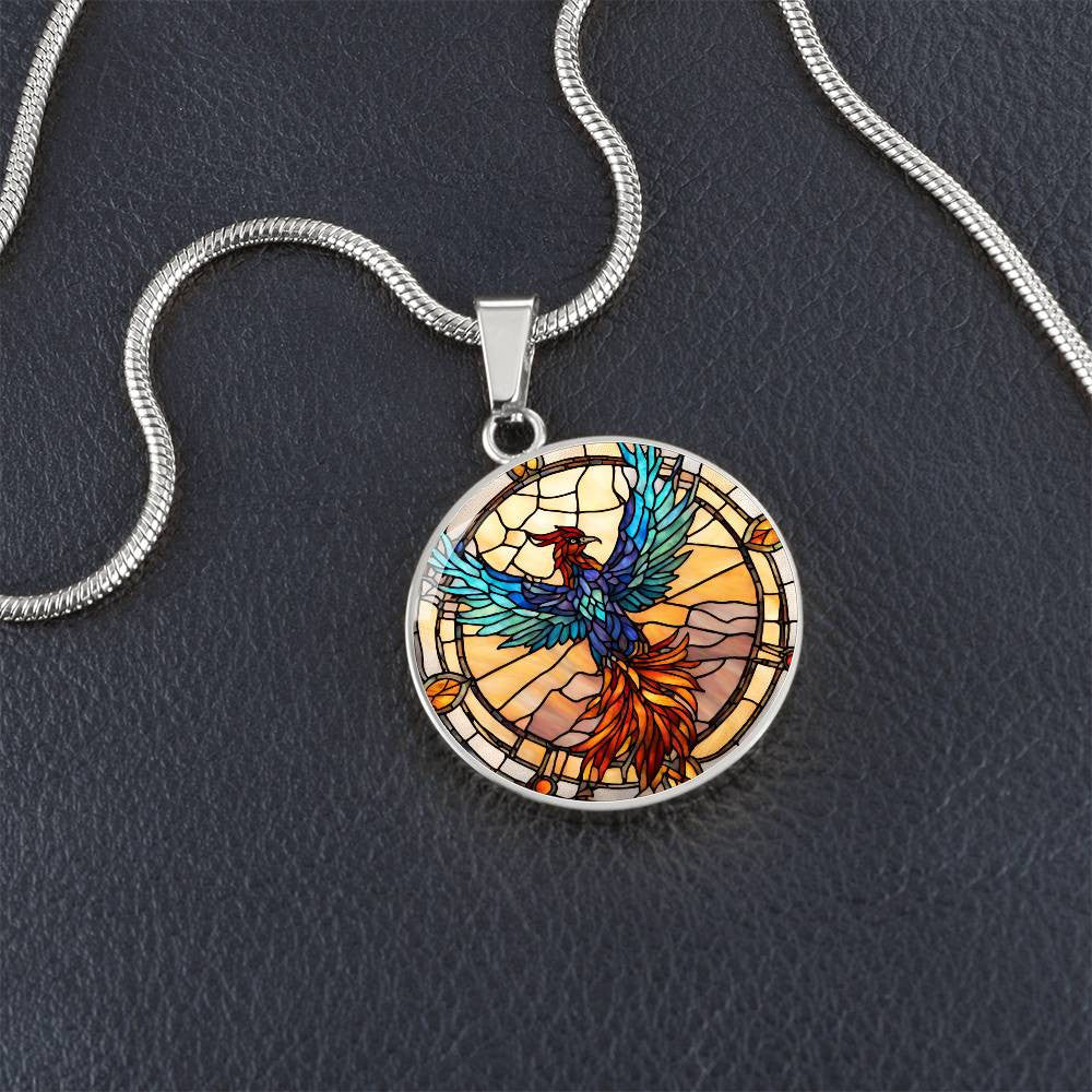Rising Phoenix Round Pendant Necklace in Gold or silver-[Heartfelt Family Gift]