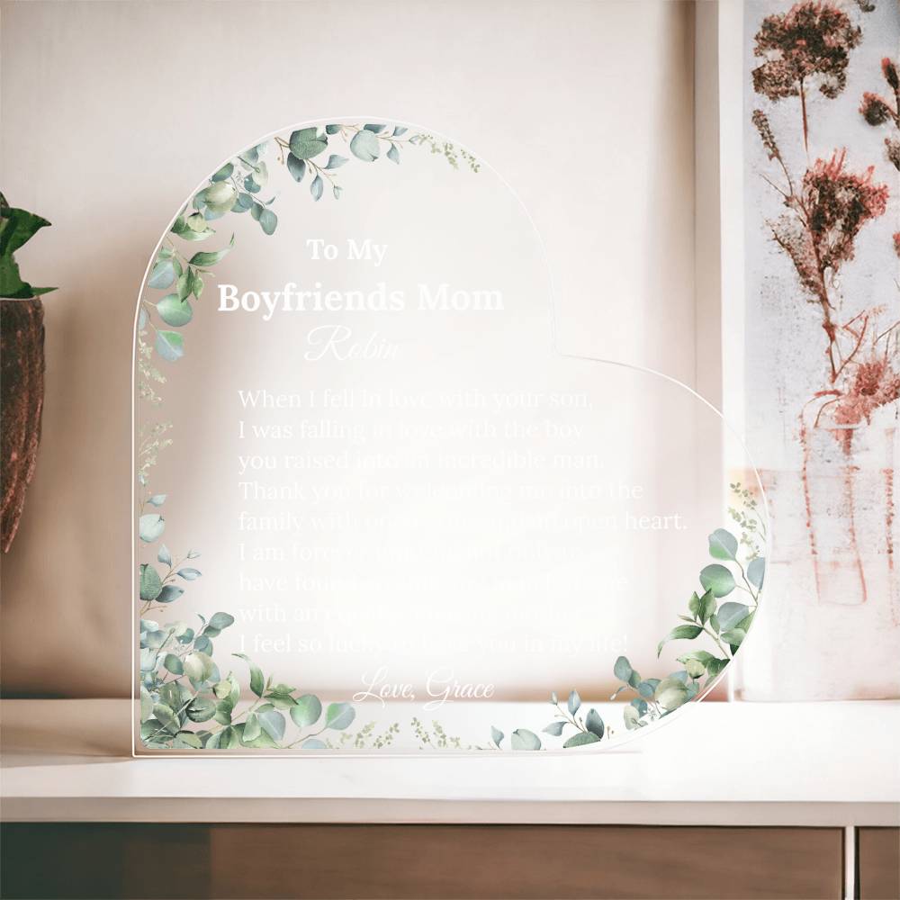 Personalized Boyfriend's Mom Heart Plaque