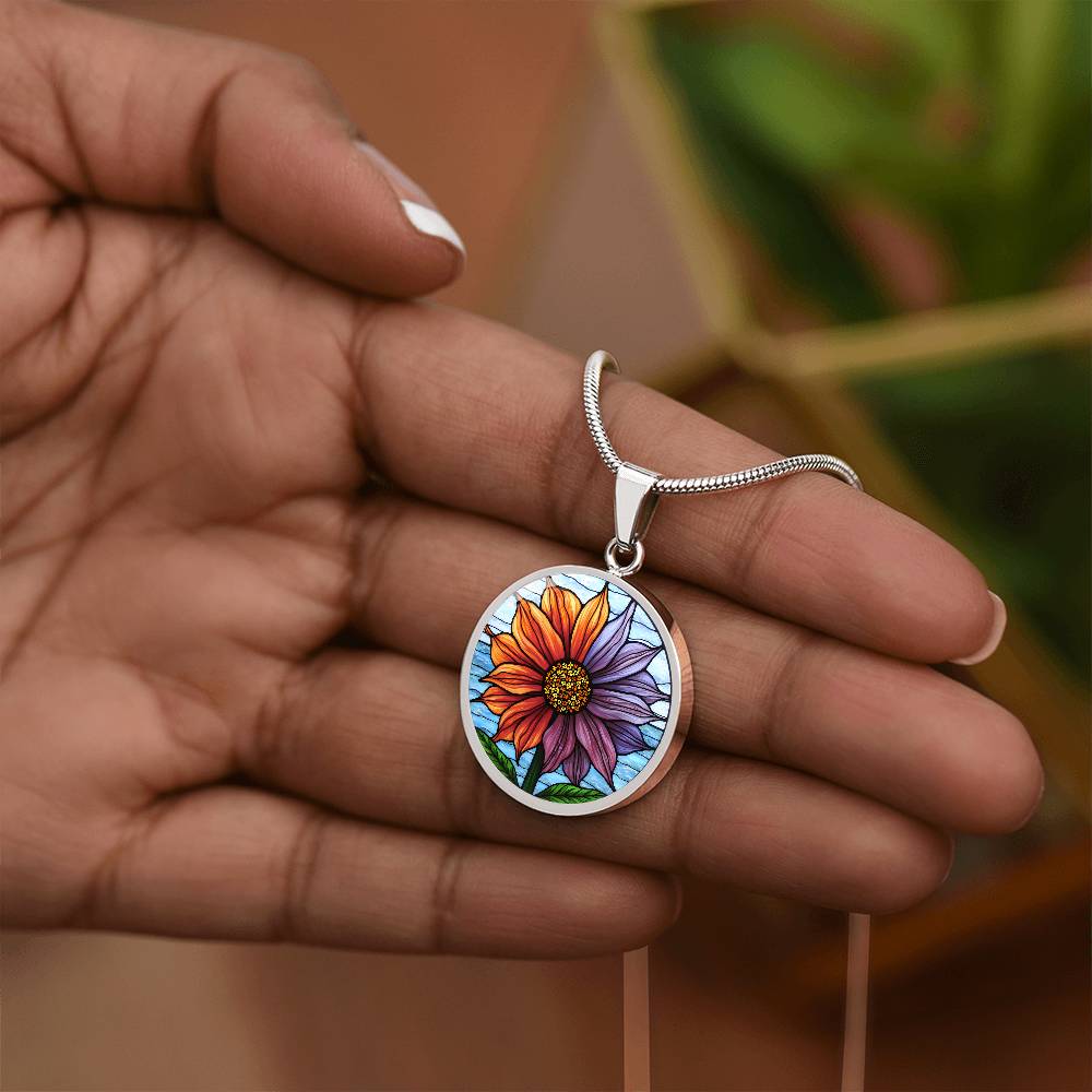 Sunflower Floral Necklace with Engraving