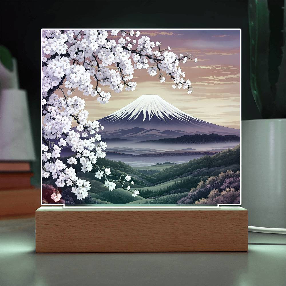 Cherry Blossom Mountainscape Lighted Nightlight Plaque