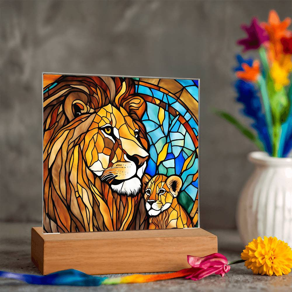 Mama Lion and Cub Acrylic Square Plaque-[Heartfelt Family Gift]