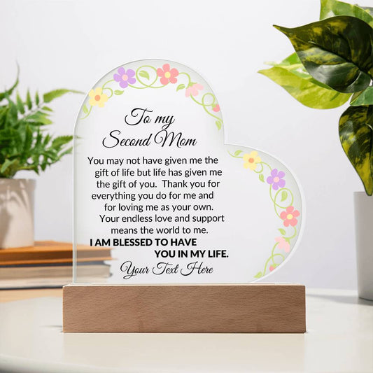 To My Second Mom Acrylic Heart Plaque-[Heartfelt Family Gift]
