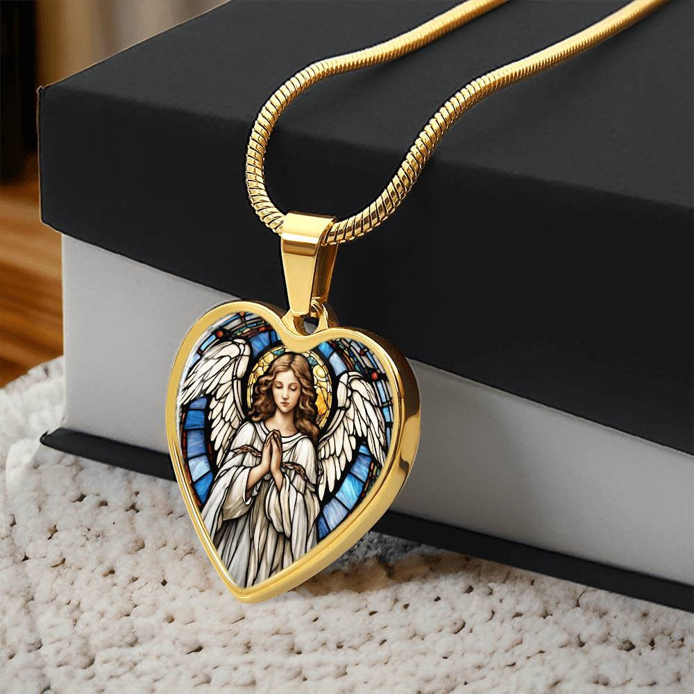 Guardian Angel Heart Necklace with Engraving-[Heartfelt Family Gift]
