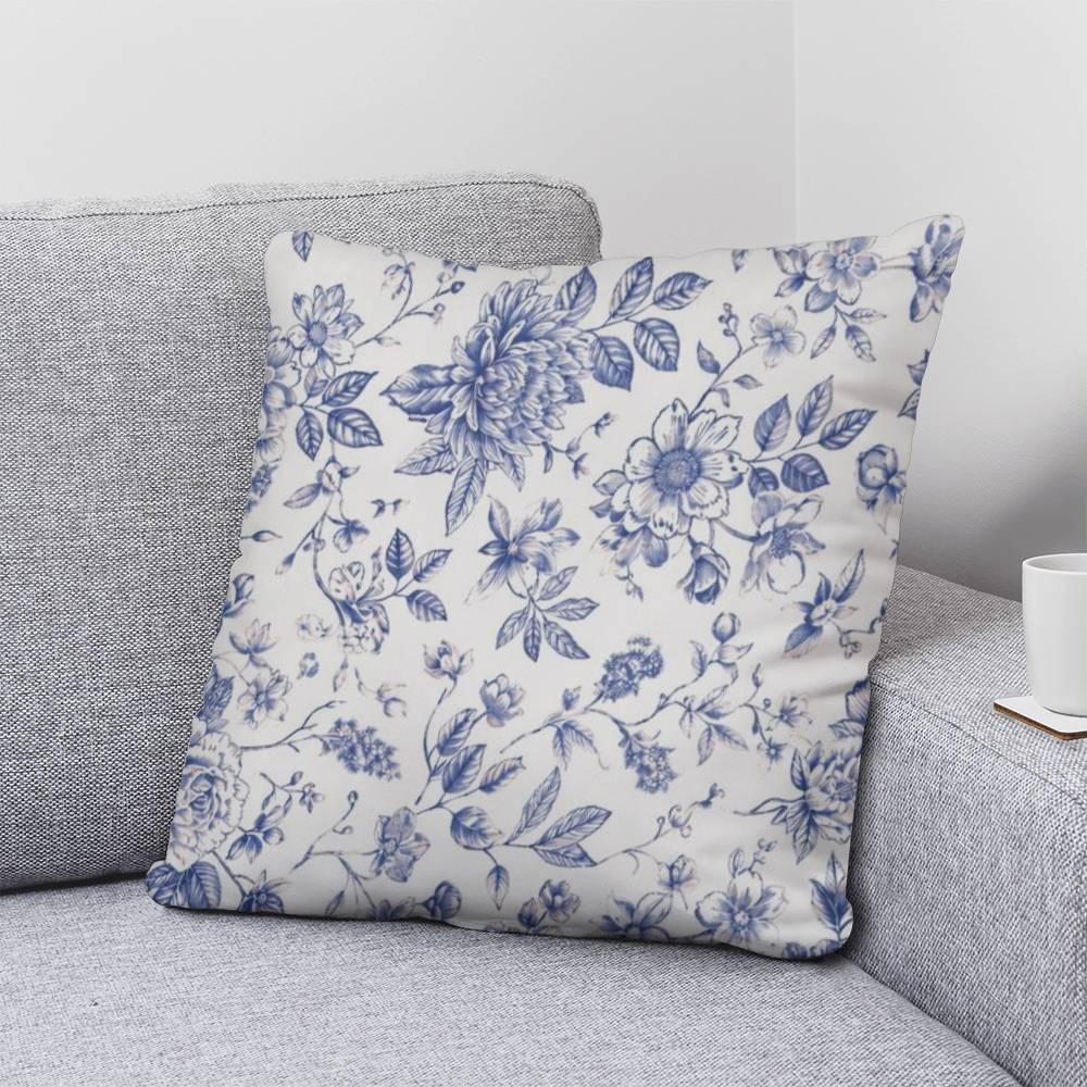 Toile de Jouy Woven Blanket, Blue Floral Tapestry Throw, French Country Decor, Floral Pattern Blanket, Gift for Loved Ones