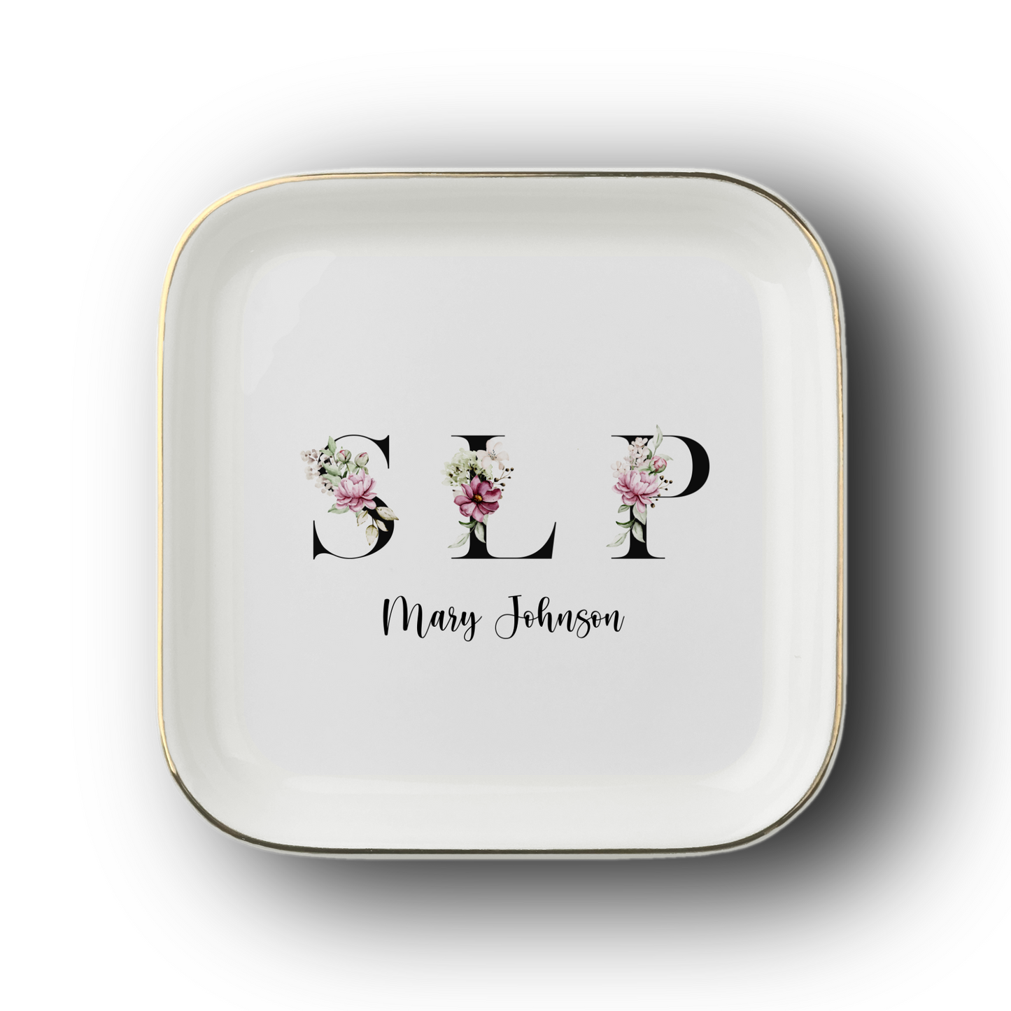 Speech Language Pathologist Jewelry Dish, Personalized SLP Gift, Christmas Coworker Gift, Graduation Gift for Speech Therapist, Floral Tray