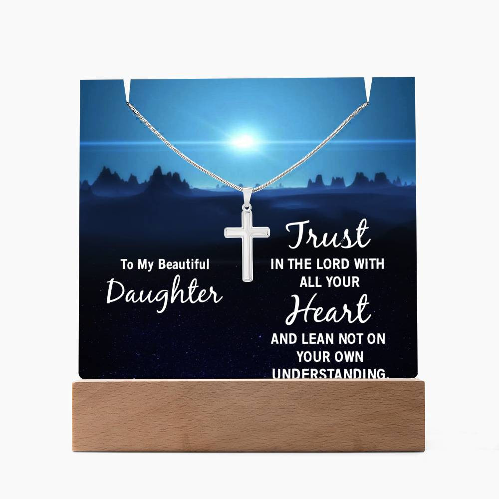 Daughter Trust in the Lord Religious Plaque & Cross Gift Set-[Heartfelt Family Gift]
