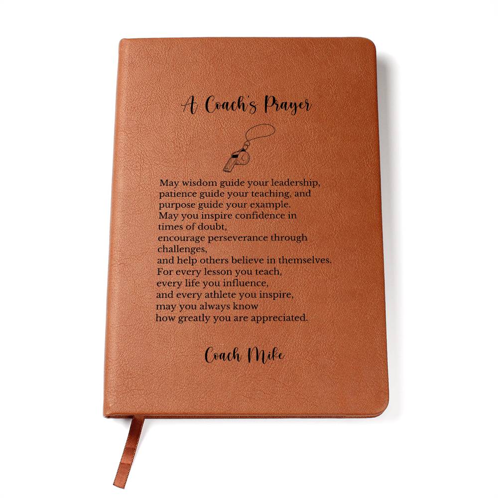 A Coach's Prayer Journal Gift, Vegan Leather Customizable Notebook, End of Season Coach Gift, Personalized Retirement Keepsake