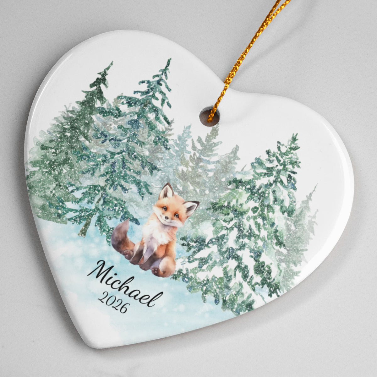 Fox Woodland Heart Christmas Ornament for Kids