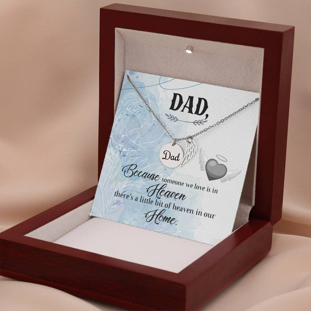 Dad Memorial Necklace Angel Wing Charm -Because someone we love-[Heartfelt Family Gift]