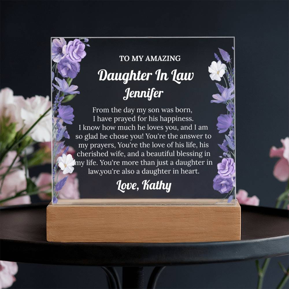 Daughter In Law Gift, Personalized Acrylic Plaque