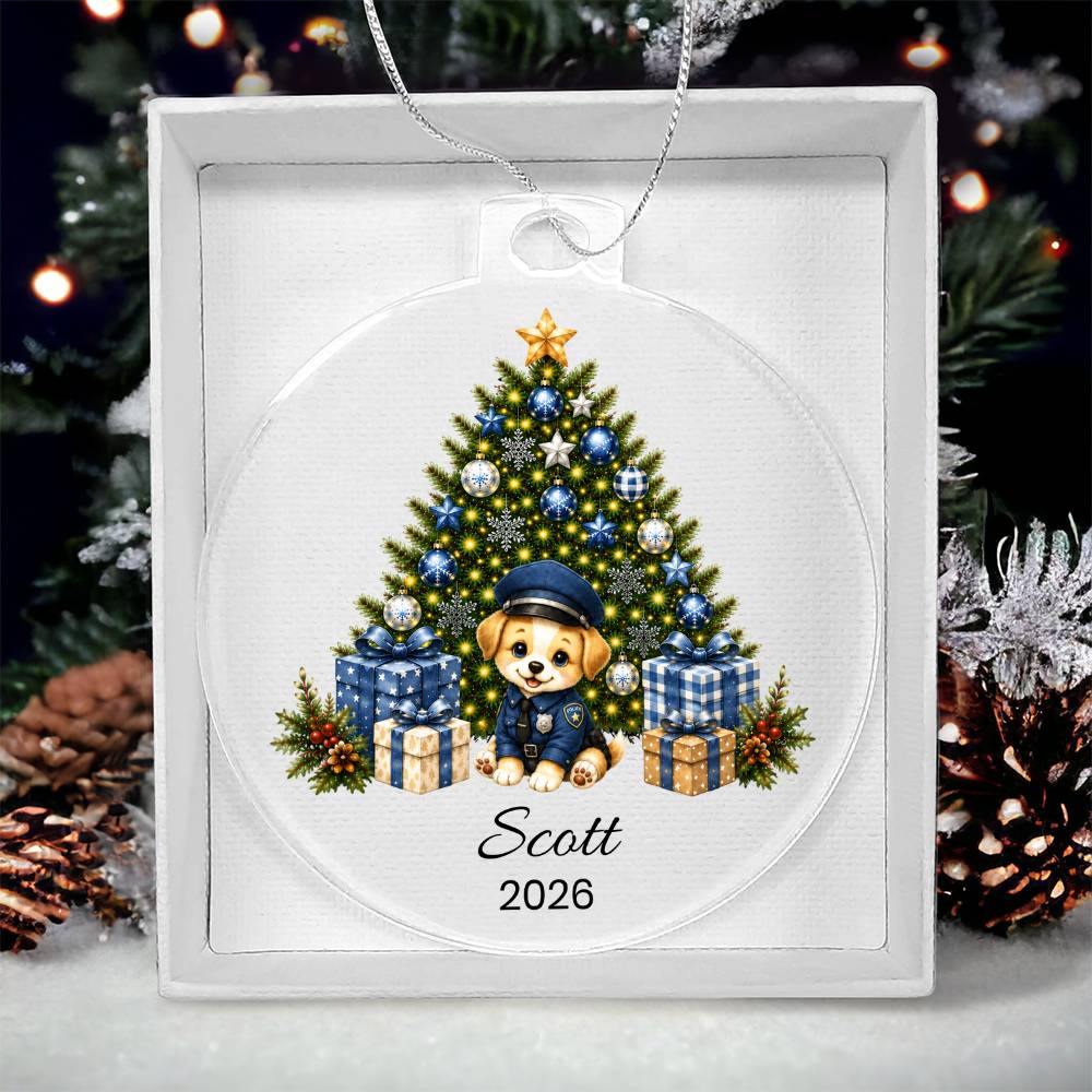 Puppy Police Officer Kids Christmas Ornament