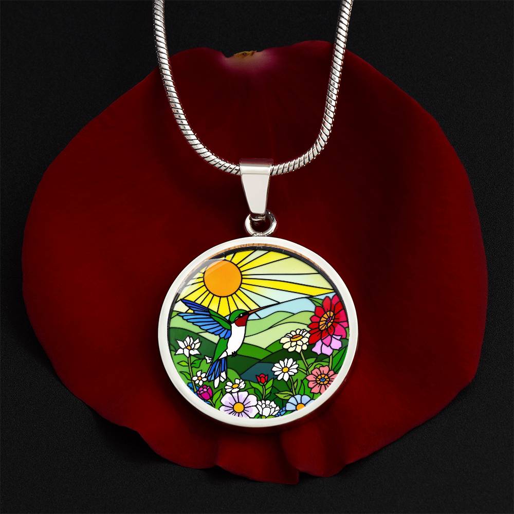 Hummingbird Necklace, Floral Pendant, Gift for Nature Lovers, Vibrant Jewelry, Artistic Necklace, Summer Accessory, Nature Inspired Necklace