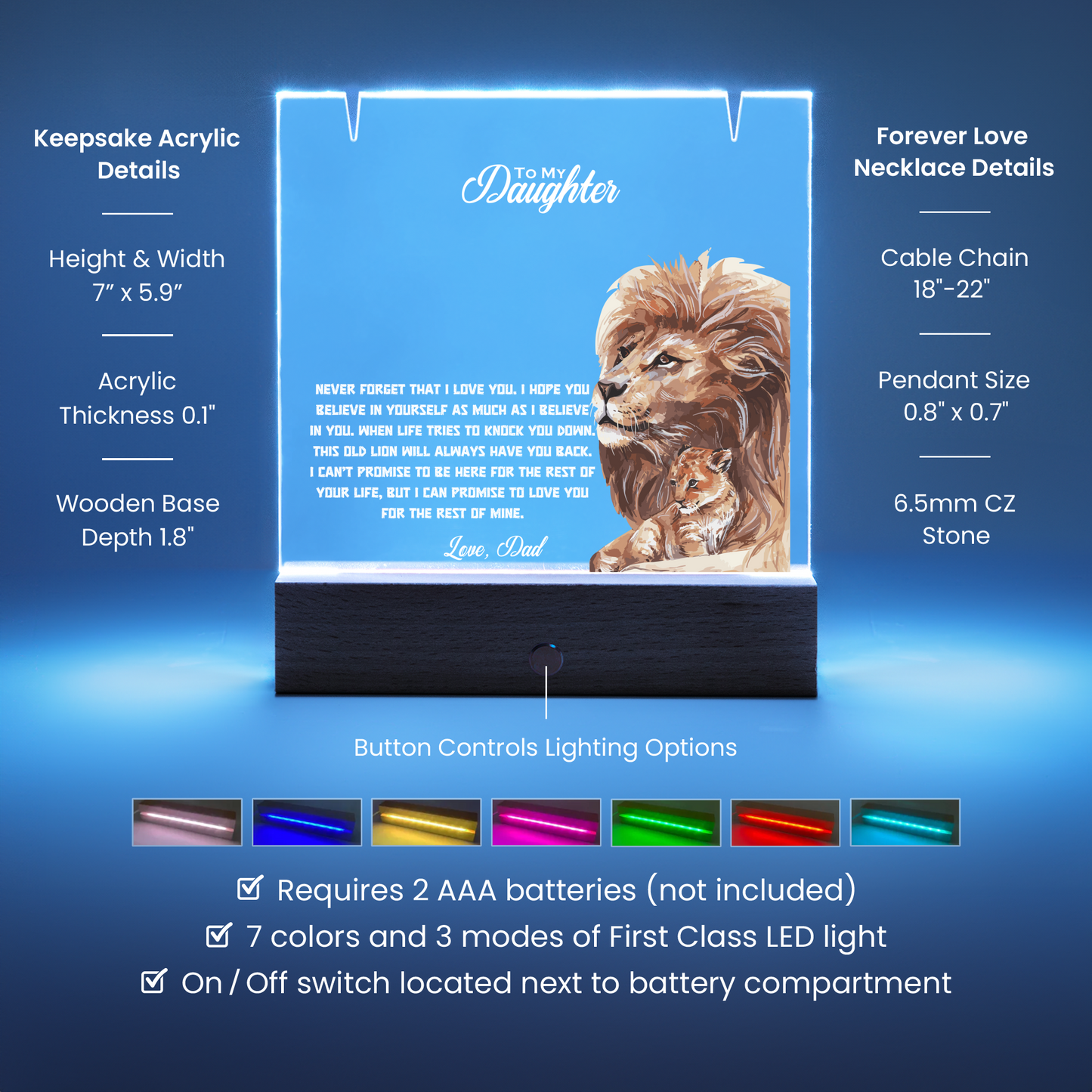 Daughter Keepsake LED Acrylic Heart Necklace & Plaque-[Heartfelt Family Gift]