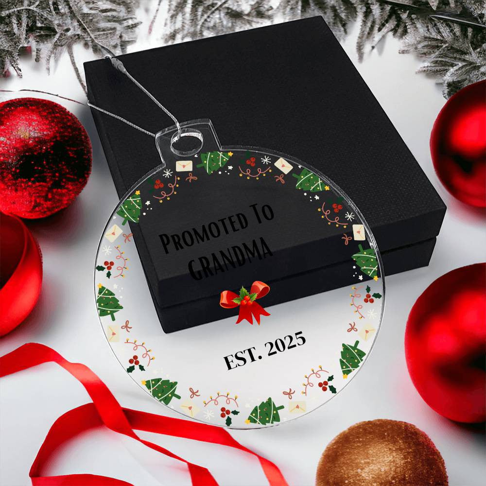 Promoted to Grandma Acrylic Round Christmas Ornament-[Heartfelt Family Gift]