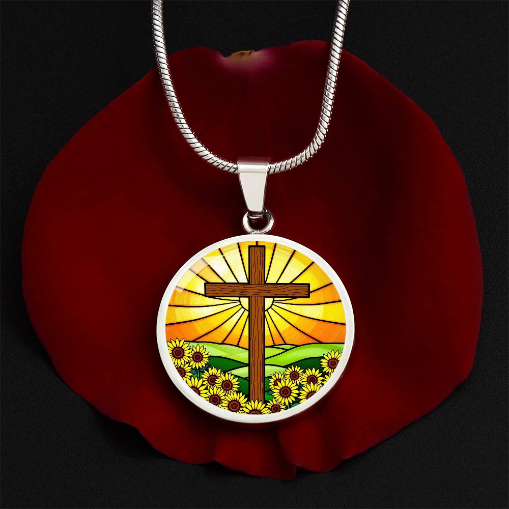 Sunflower Cross Floral Pendant Necklace