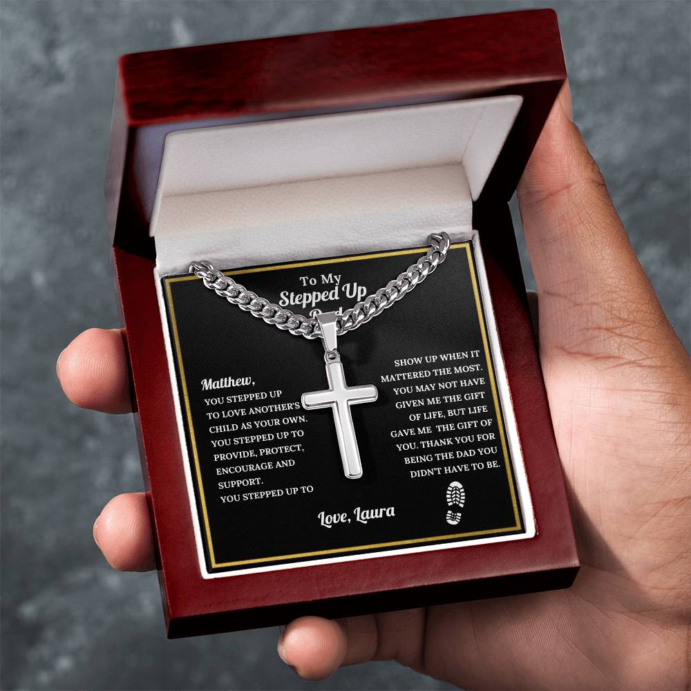 Personalized Stepdad Cross with Cuban Link Chain