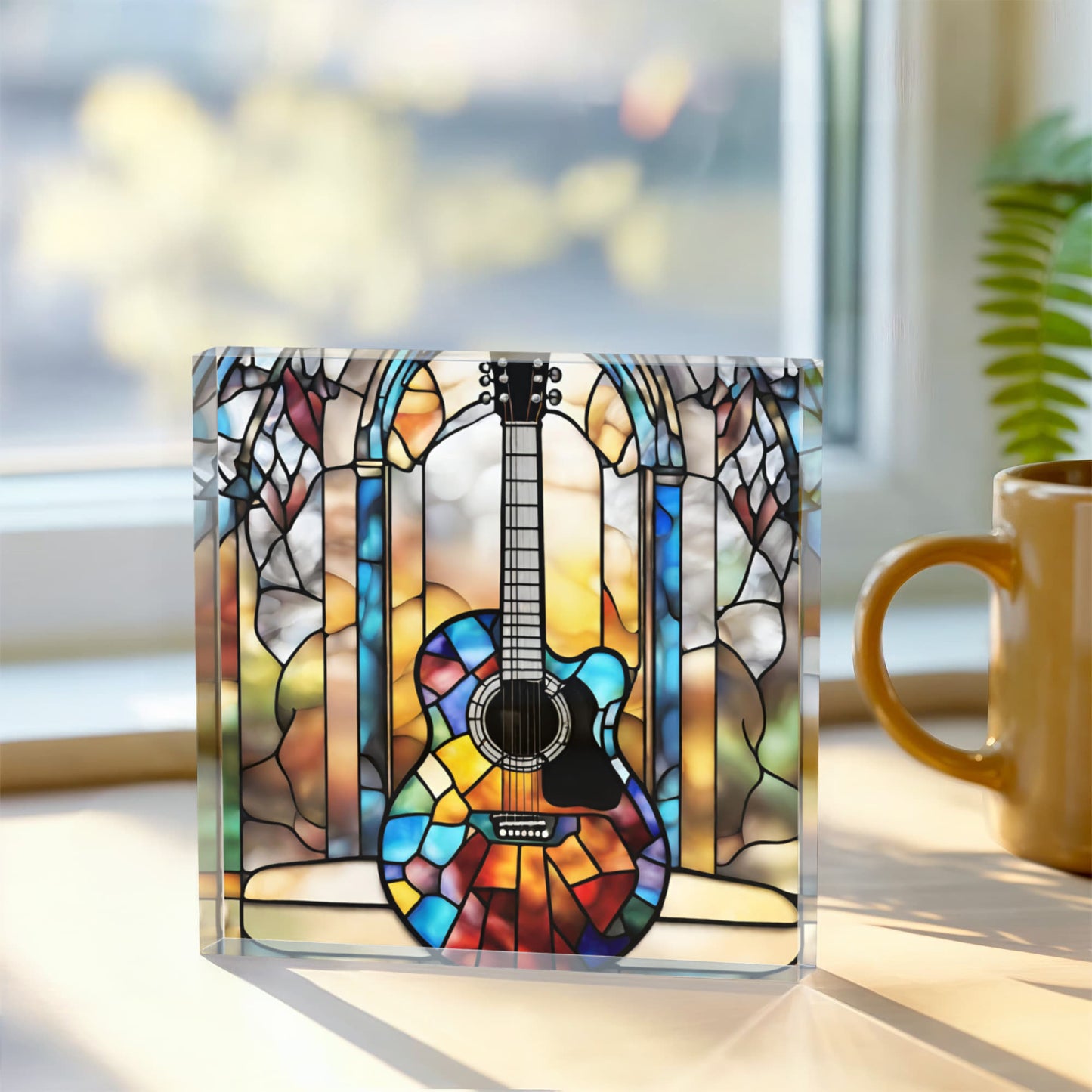 Stained Glass Style Guitar Printed Acrylic Block