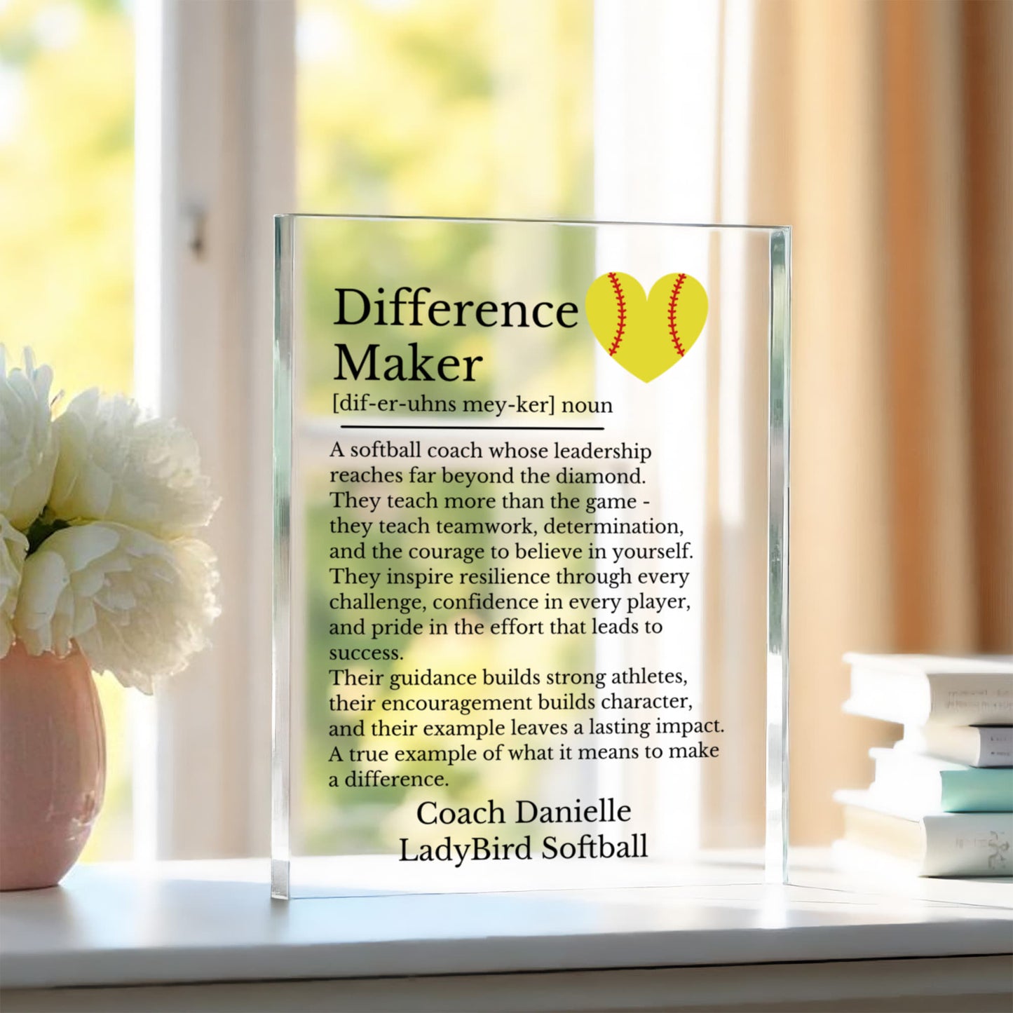 Personalized Softball Coach Difference Maker plaque