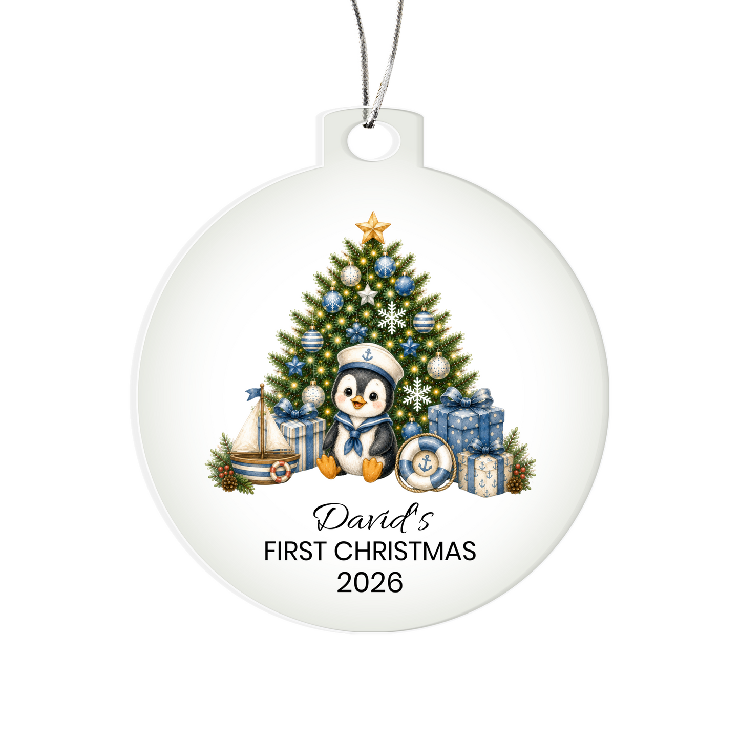 Sailor Penguin  Kids 1st Christmas Ornament
