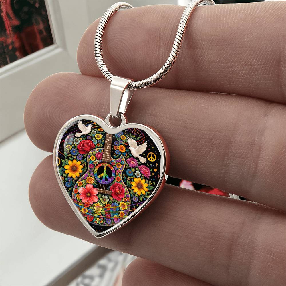 Peace Love Guitar Necklace with Engraving