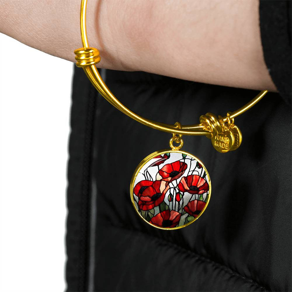 Red Poppy Flower Necklace or Bangle Bracelet with Optional Engraving-[Heartfelt Family Gift]
