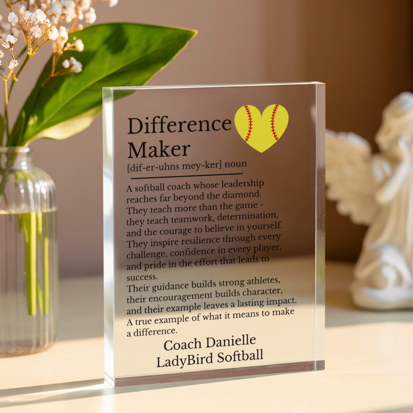 Personalized Softball Coach Difference Maker plaque