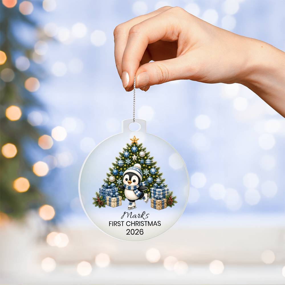 Personalized Penguin Christmas Ornament for Kids