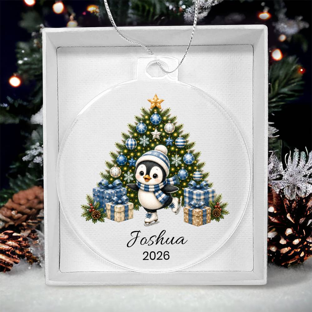 Personalized Penguin Christmas Ornament for Kids