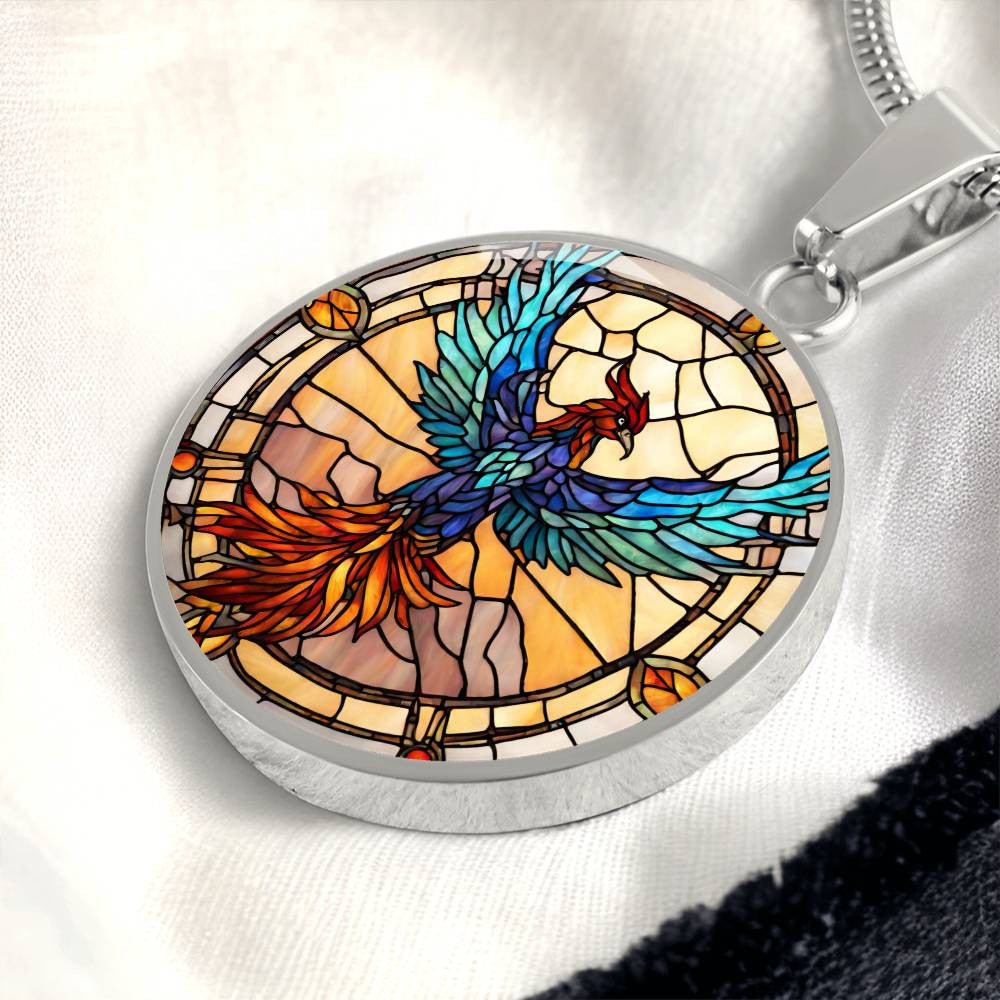 Rising Phoenix Round Pendant Necklace in Gold or silver-[Heartfelt Family Gift]