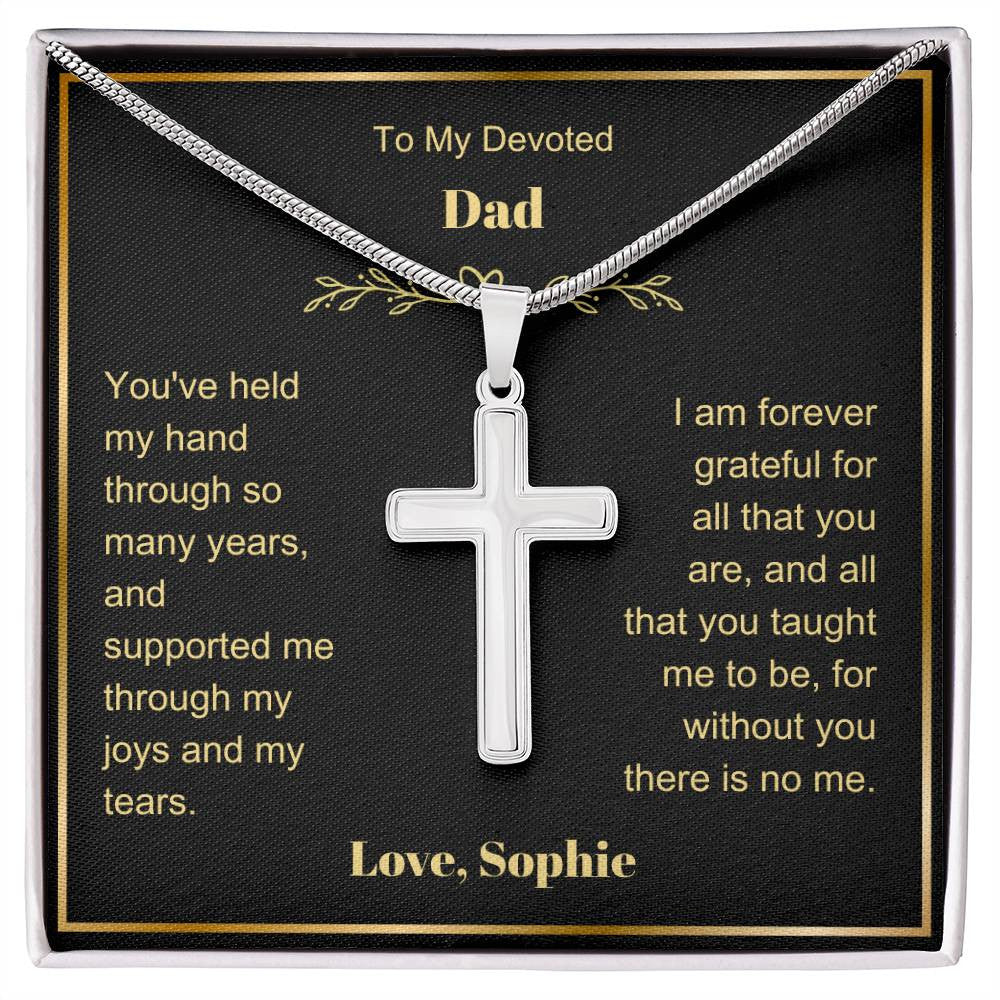 Dad Engraved Cross Necklace-[Heartfelt Family Gift]