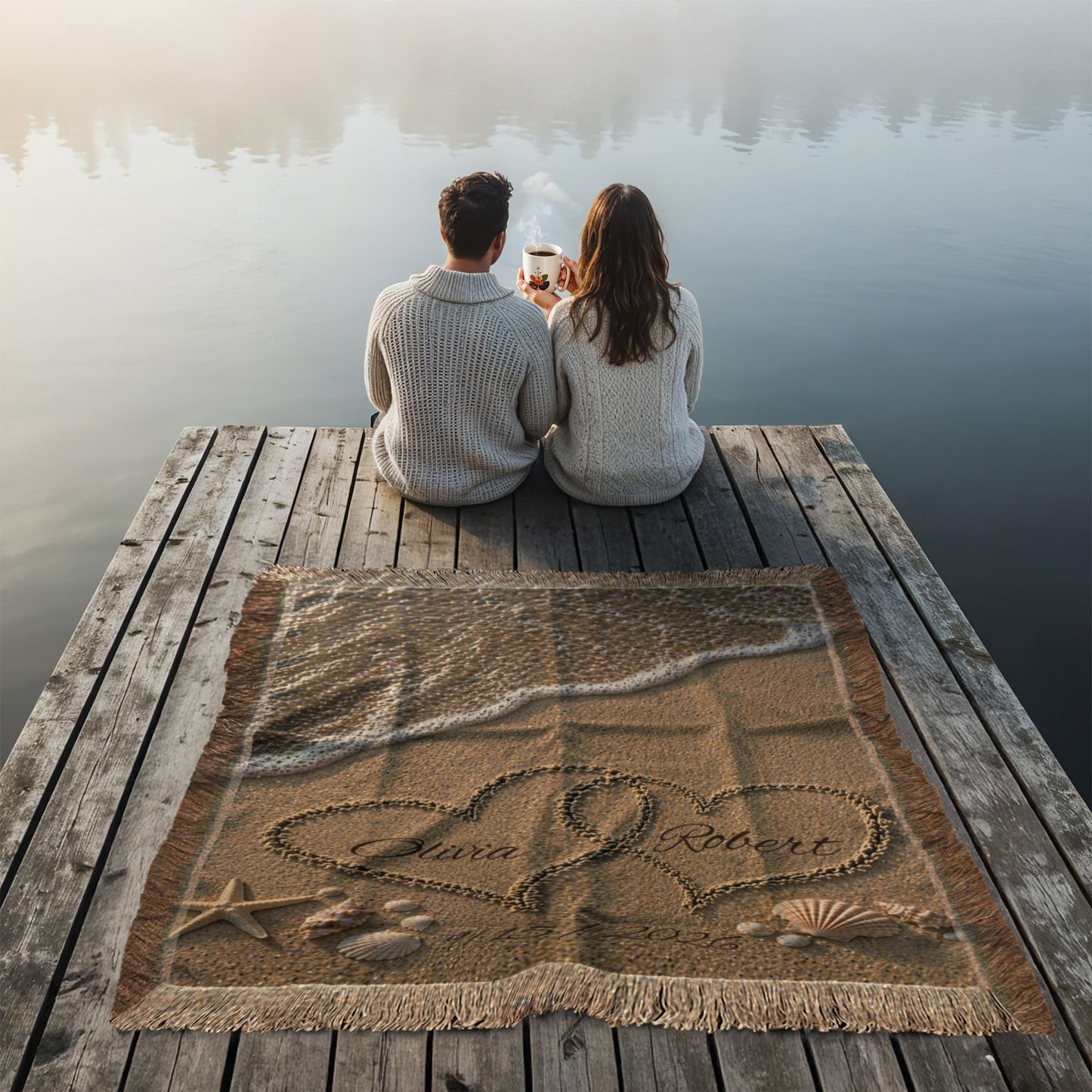 Personalized Names In The Sand Woven Cotton Blanket